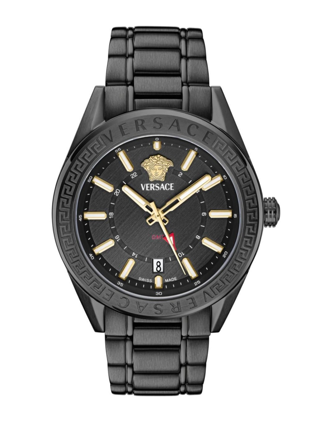 

Versace Men Brass Dial & Stainless Steel Bracelet Style Straps Analogue Watch VEAFA0824, Black