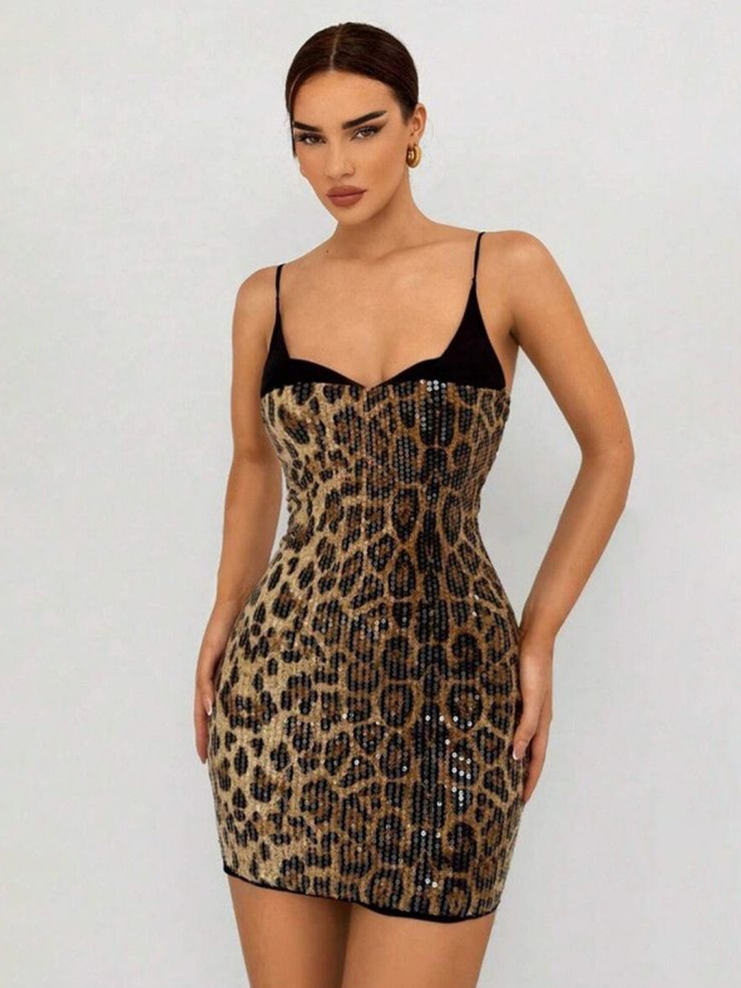 

LULU & SKY Women Animal Printed Bodycon Mini Dress, Brown