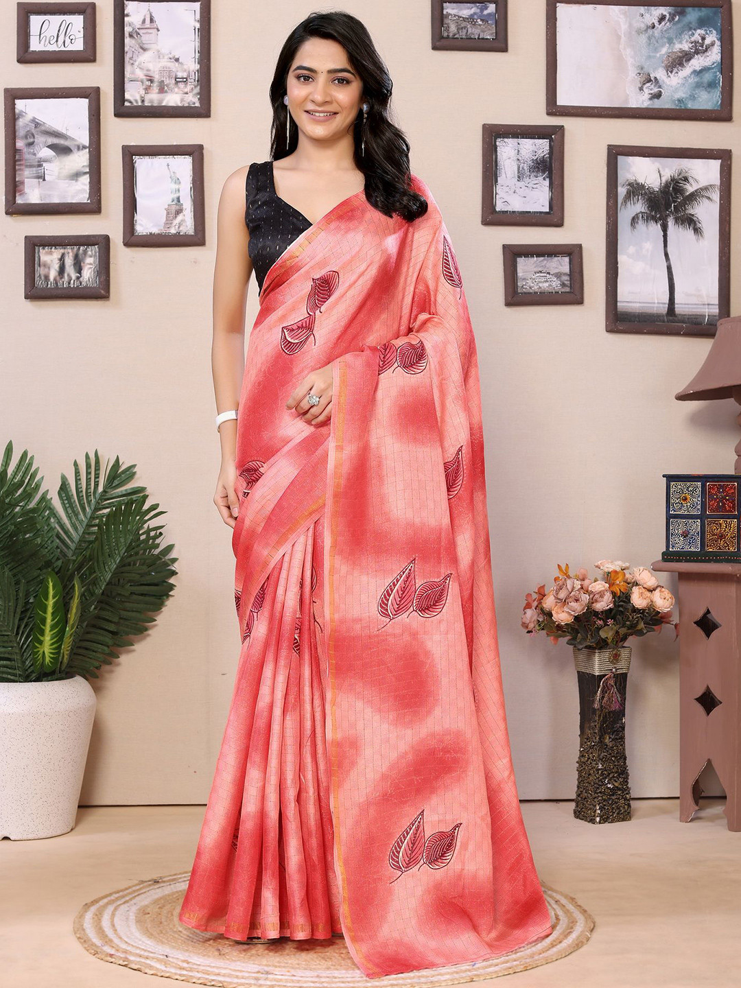 

Ekta Textiles Floral Printed Ready to Wear Saree, Red