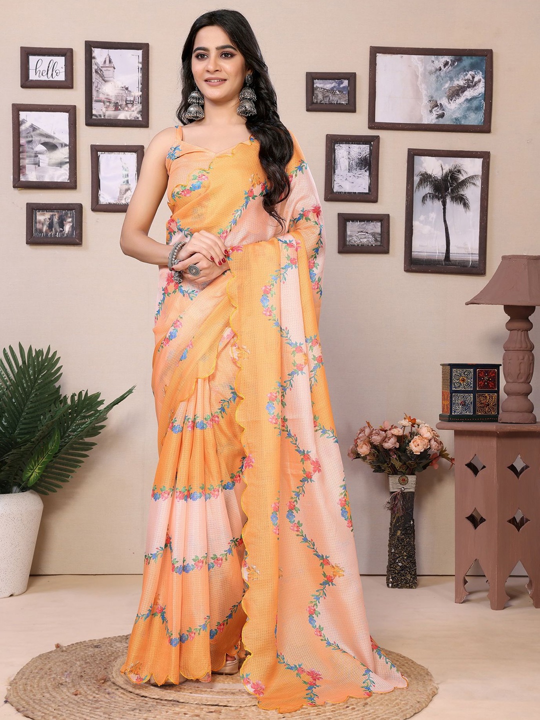 

Ekta Textiles Printed Ready to Wear Kota Saree, Yellow