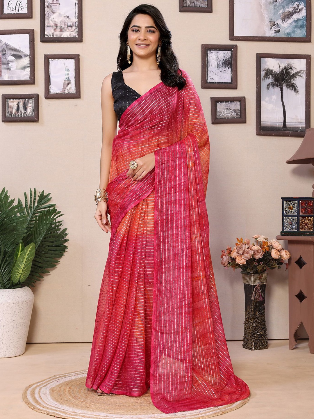 

Ekta Textiles Zari Pure Georgette Ready to Wear Saree, Pink