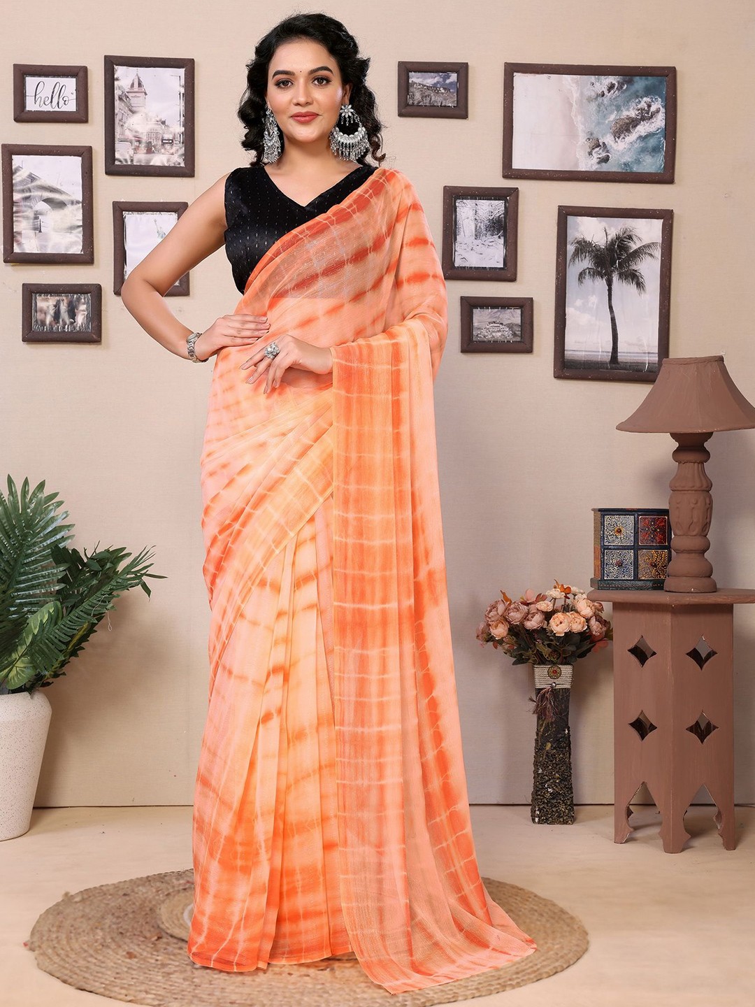 

Ekta Textiles Dyed Pure Georgette Ready to Wear Saree, Orange