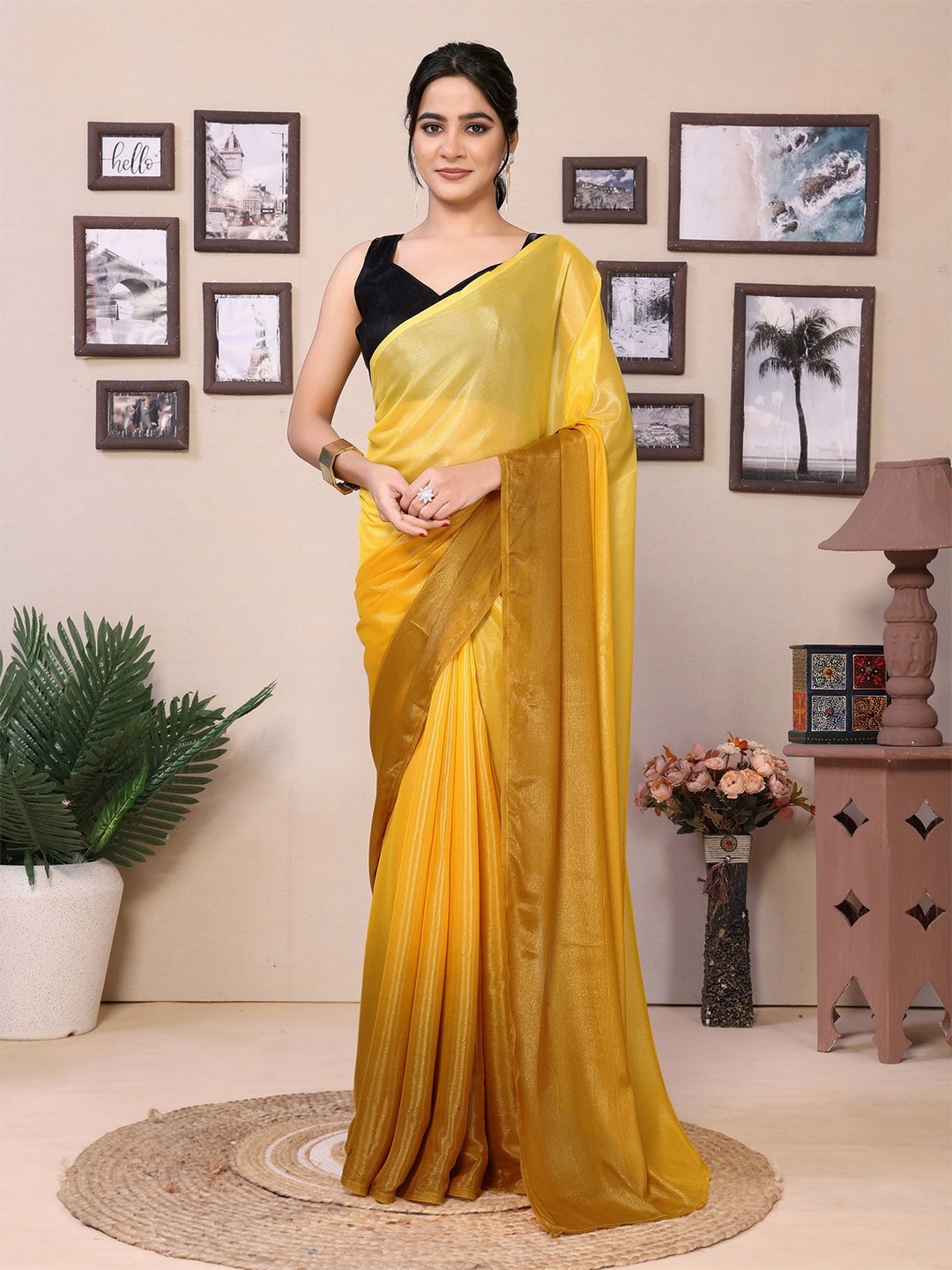 

Ekta Textiles Ombre Ready to Wear Saree, Yellow