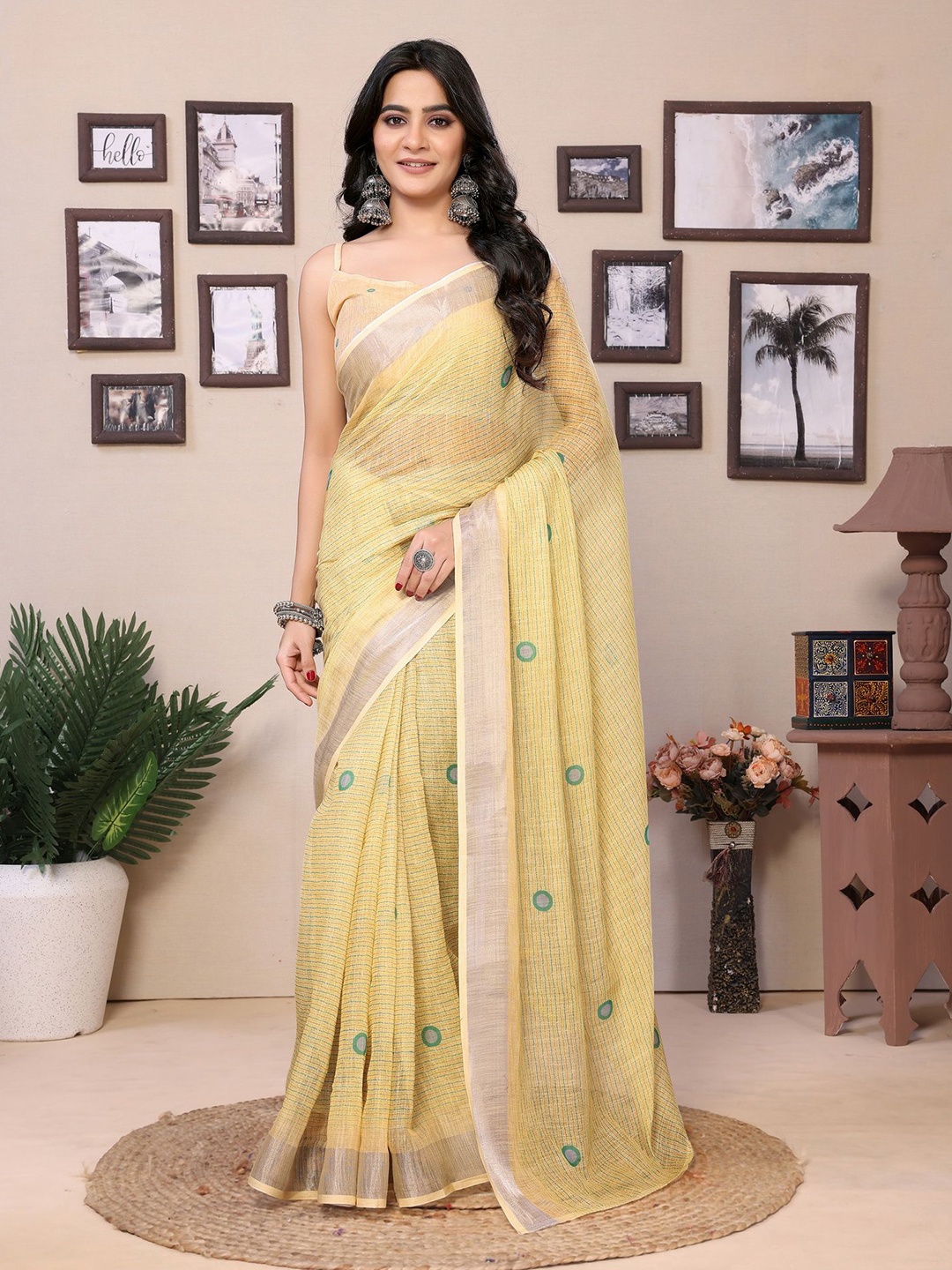 

Ekta Textiles Printed Pure Cotton Ready to Wear Saree, Yellow