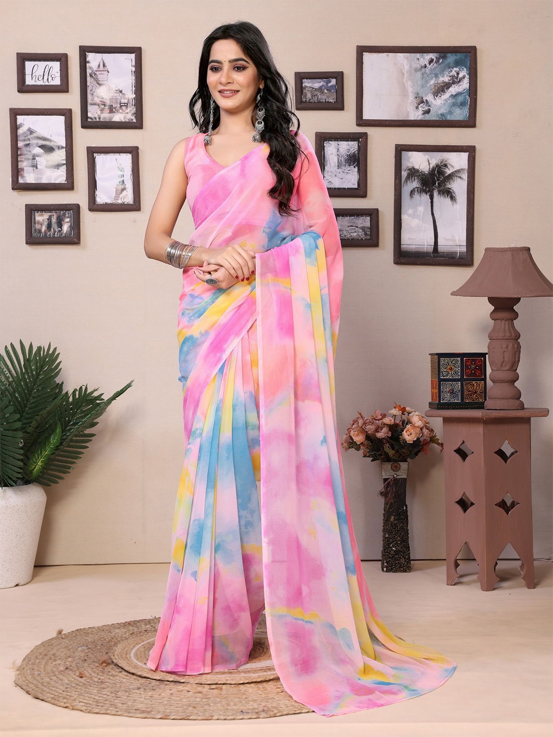 

Ekta Textiles Printed Pure Georgette Ready to Wear Saree, Pink