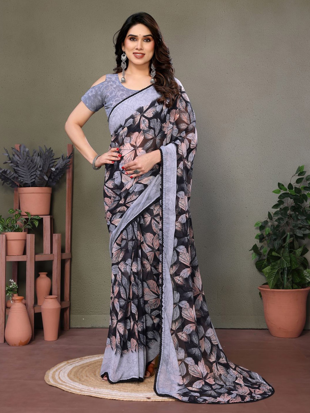 

KALINI Printed Pure Georgette Saree, Pink