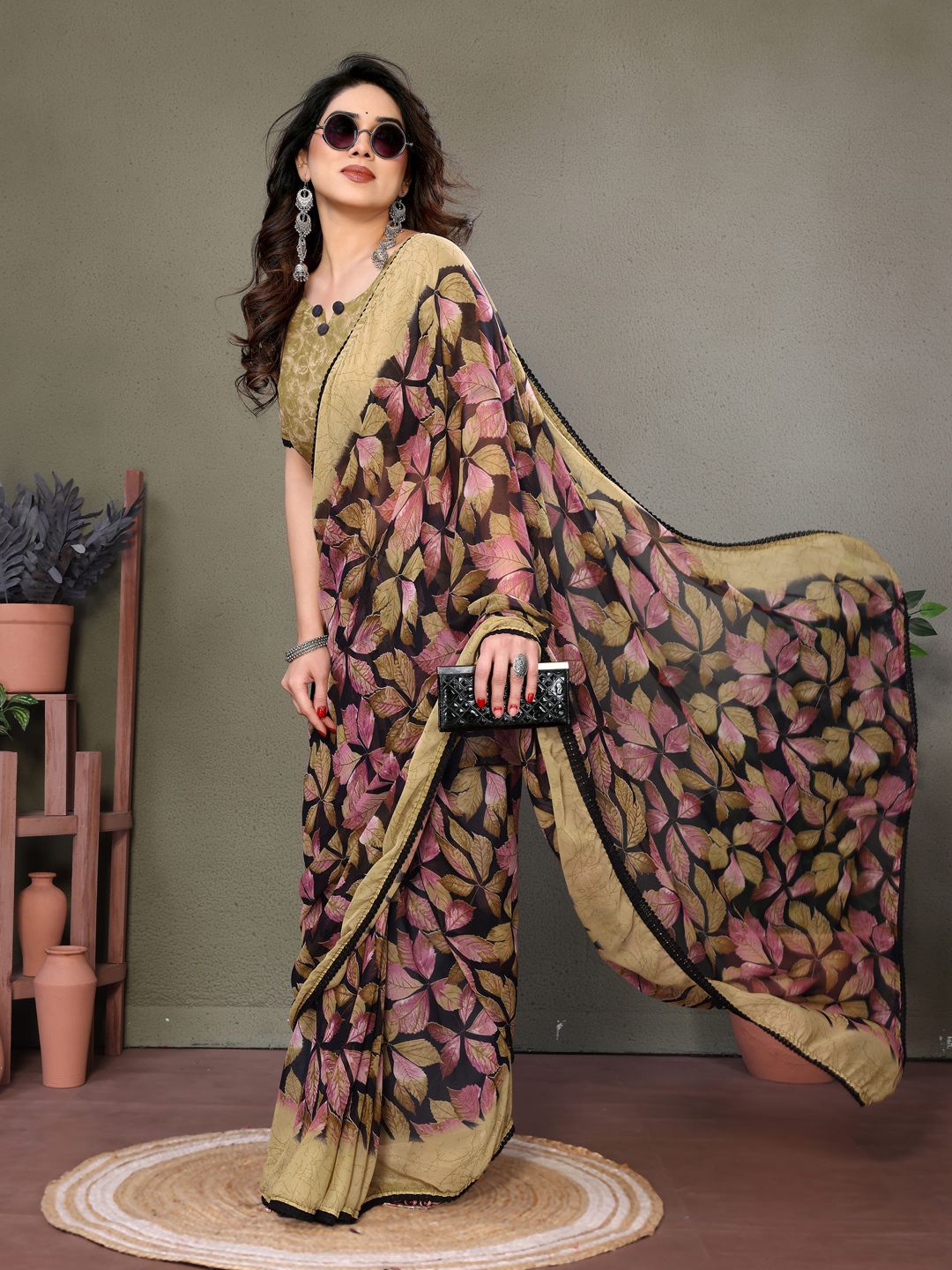 

KALINI Printed Pure Georgette Saree, Pink