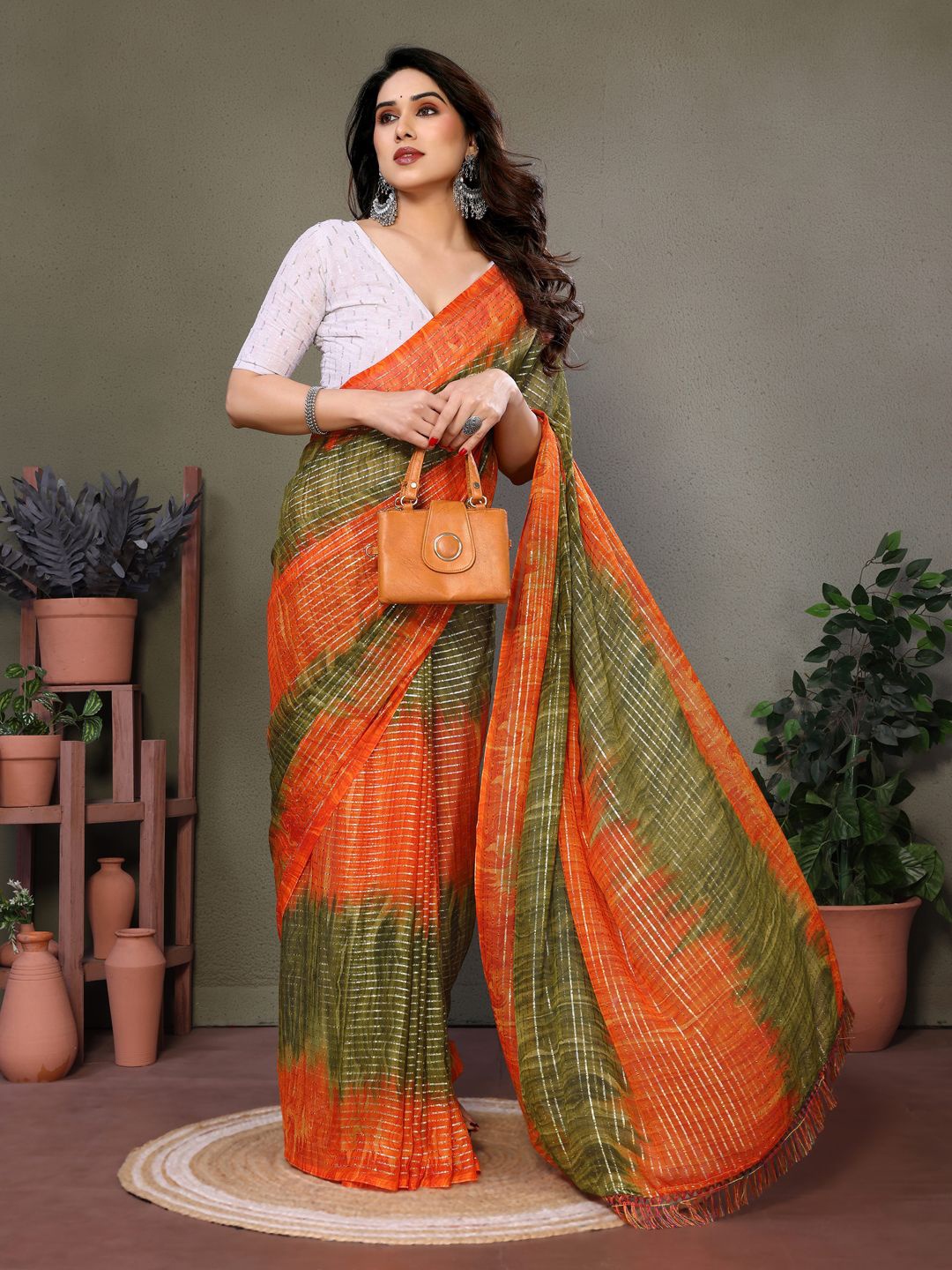 

KALINI Zari Pure Georgette Saree, Green