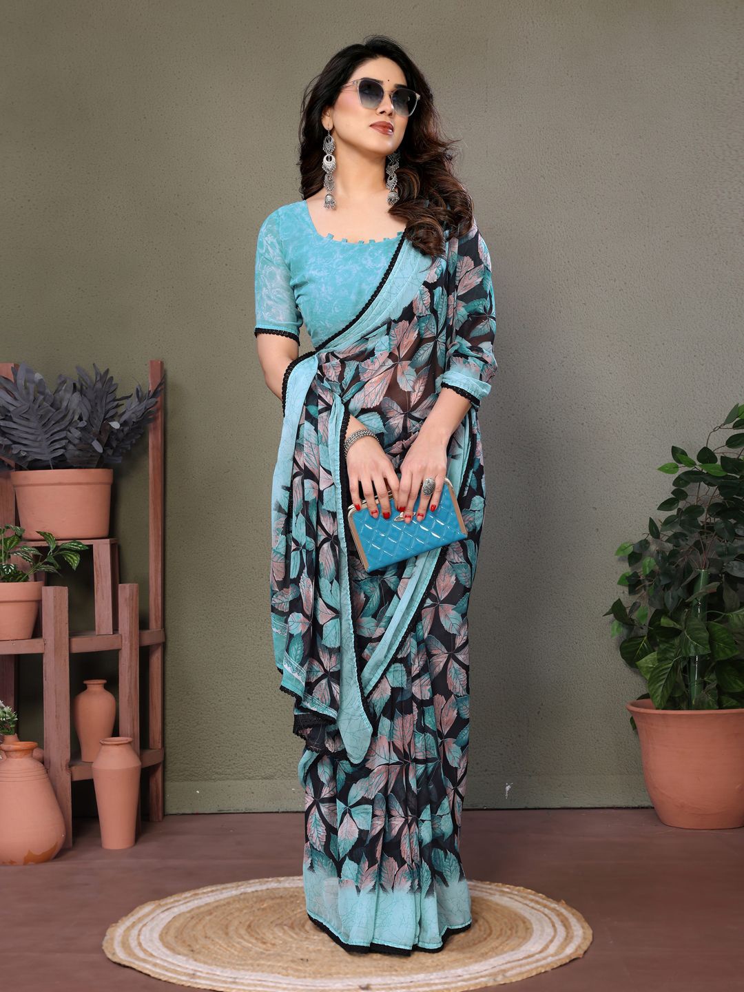 

KALINI Printed Pure Georgette Saree, Sea green