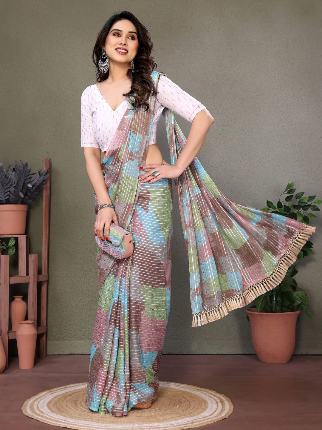 

KALINI Zari Pure Georgette Saree, Brown