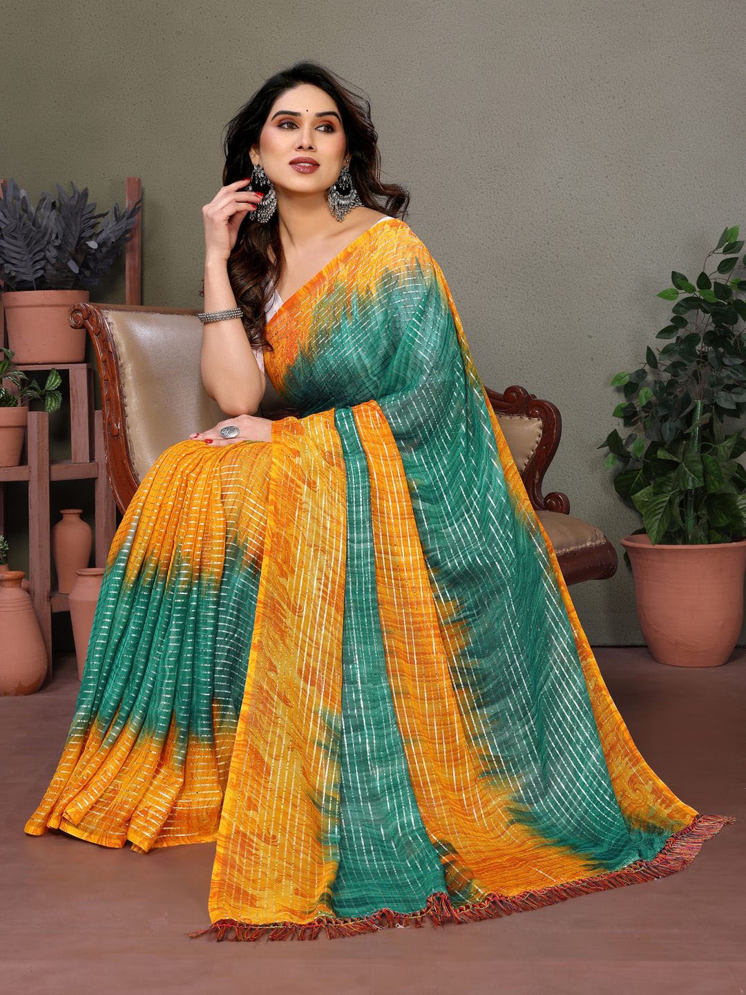 

KALINI Zari Pure Georgette Saree, Green