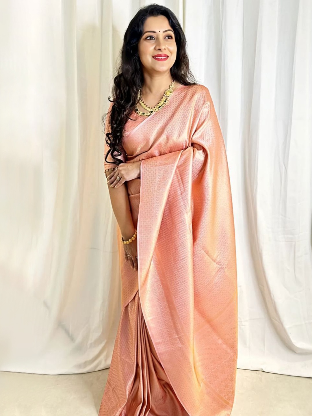 

choiceit Woven Design Zari Kanjeevaram Saree, Peach