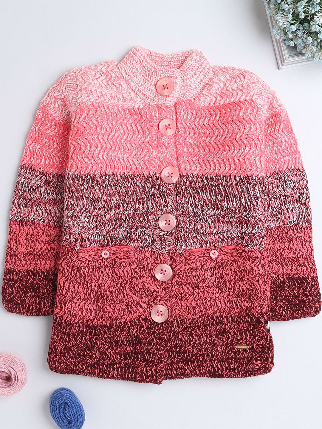 

Yellow Apple Girls Colourblocked Woollen Sweater Vest, Pink