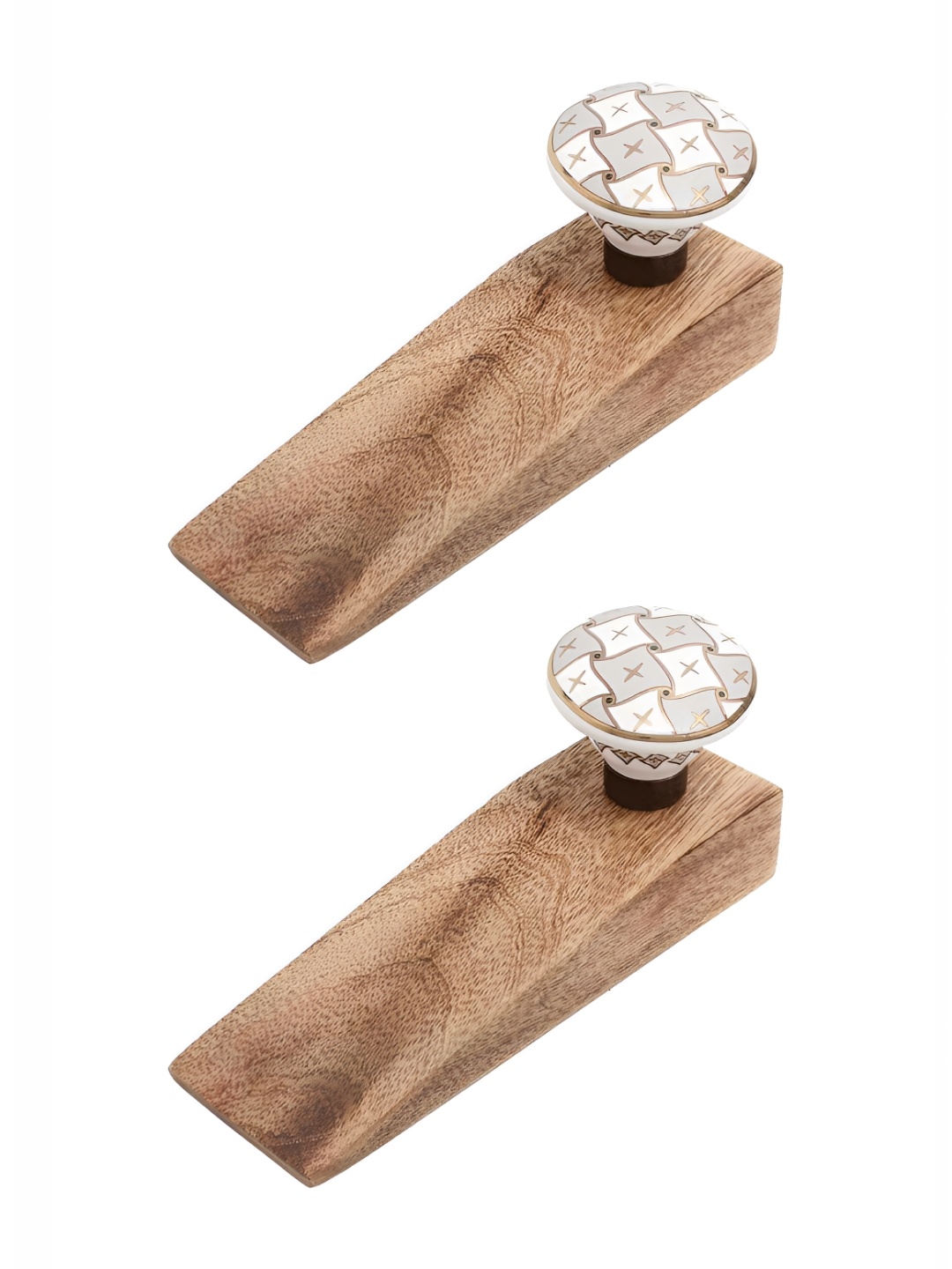 

Indianshelf Brown & White 2 Pieces Geometric Printed Wooden Door Stoppers
