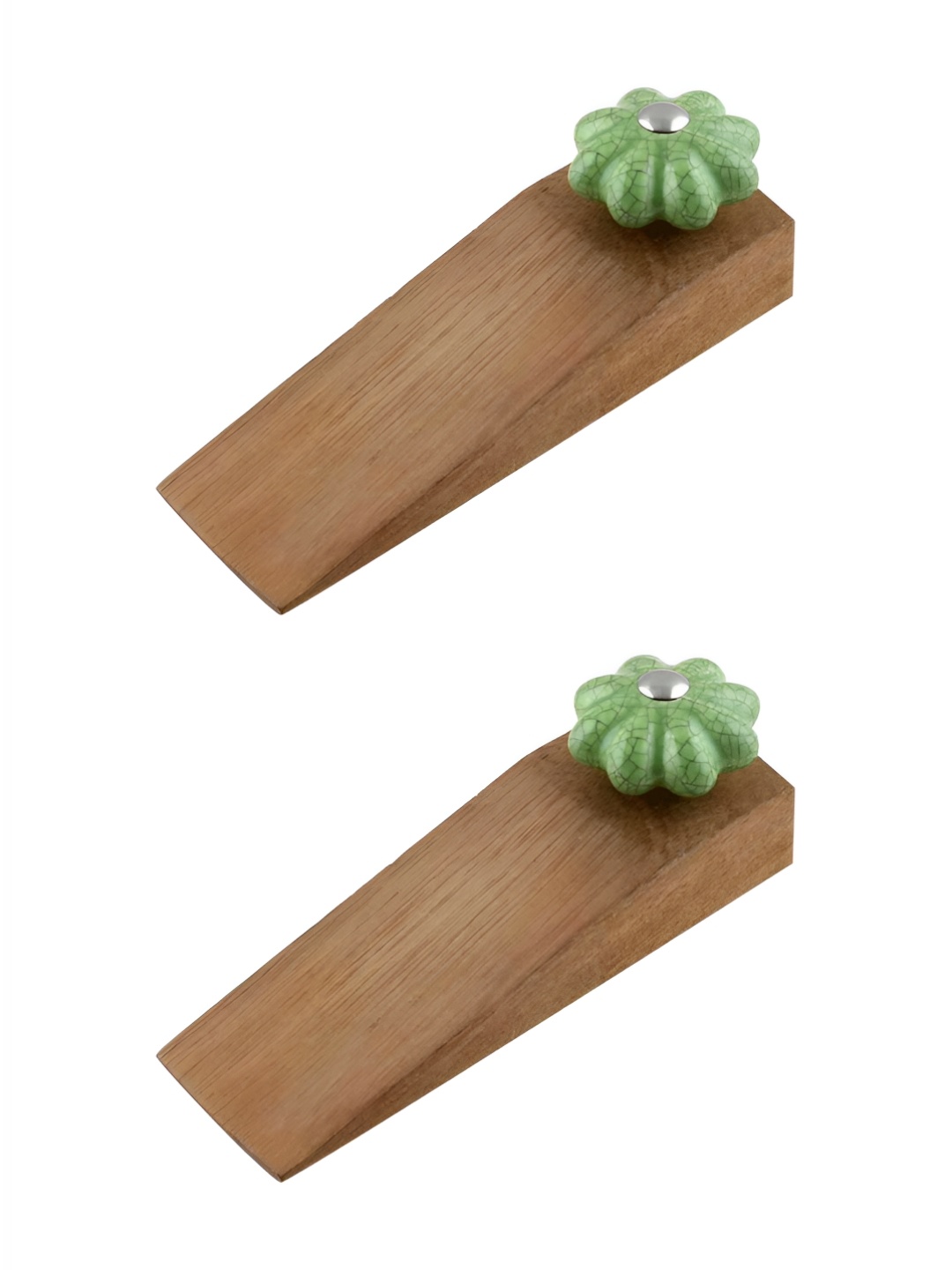 

Indianshelf Brown & Green 2 Pieces Crackle Melon Wooden Door Stoppers
