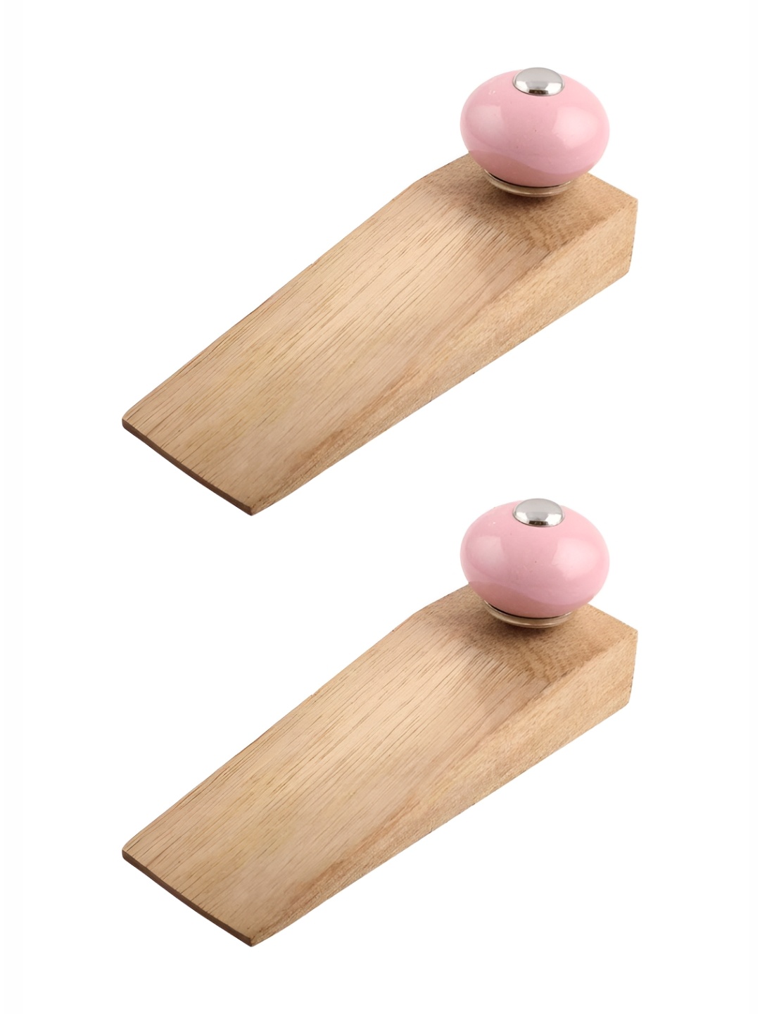 Indianshelf Brown & Pink 2 Pieces Wooden Door Stoppers