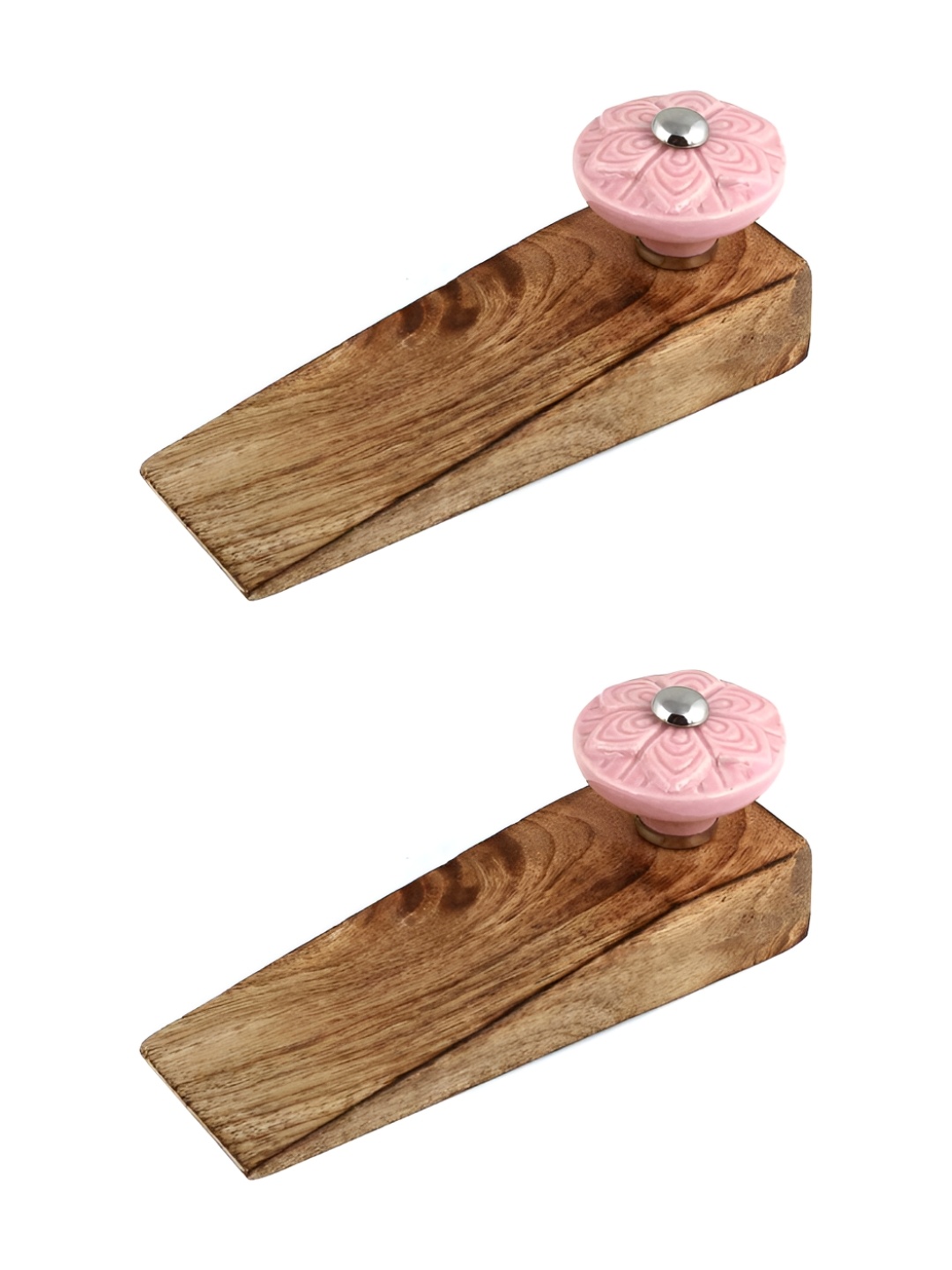 

Indianshelf Brown & Pink 2 Pieces Floral Textured Wooden Door Stoppers