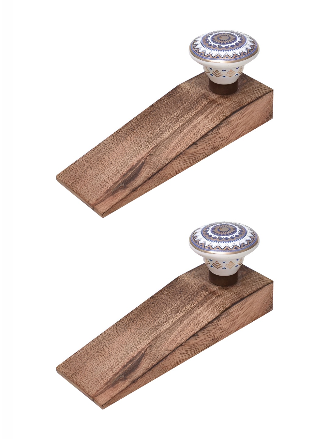 

Indianshelf Brown & White 2 Pieces Floral Printed Wooden Door Stoppers