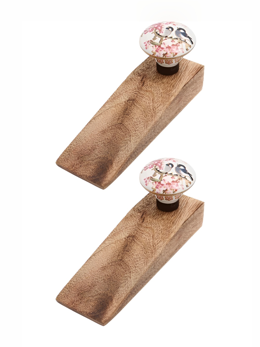 

Indianshelf Brown & White 2 Pieces Birds Printed Wooden Door Stoppers