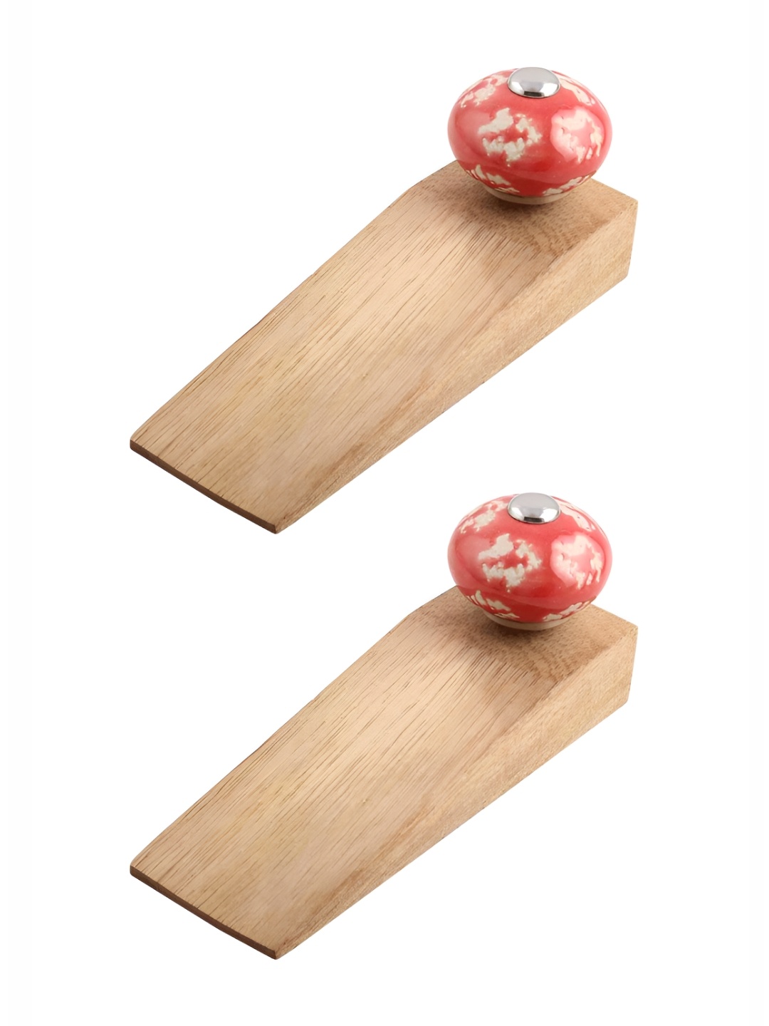 Indianshelf Brown & Red 2 Pieces Abstract Printed Wooden Door Stoppers
