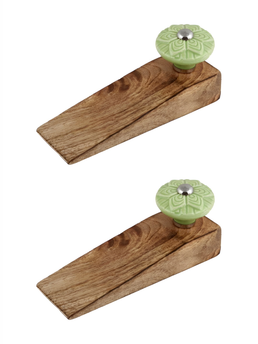 

Indianshelf Brown & Green 2 Pieces Floral Textured Wooden Door Stoppers