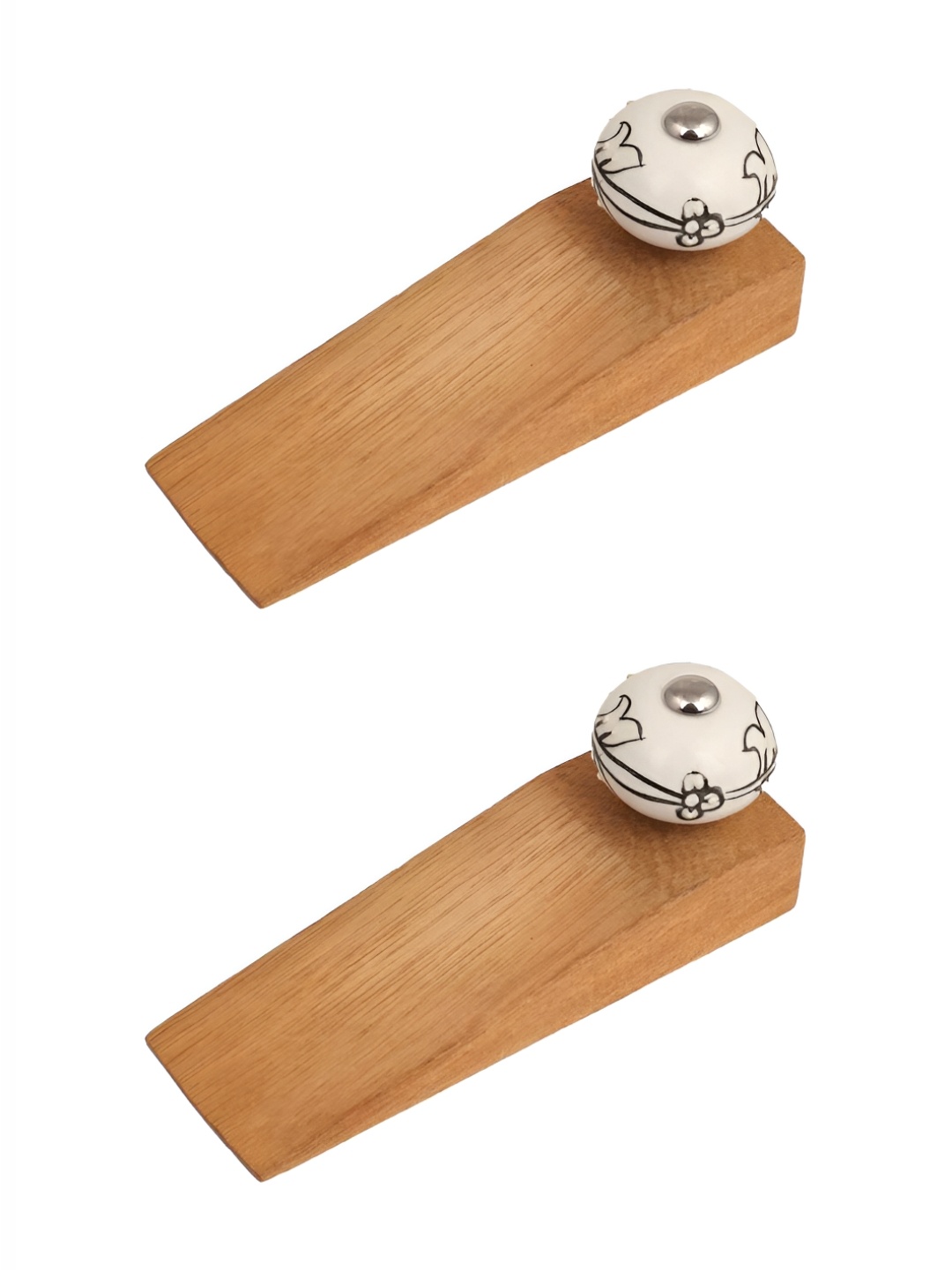 

Indianshelf Brown & White 2 Pieces Floral Printed Wooden Door Stoppers