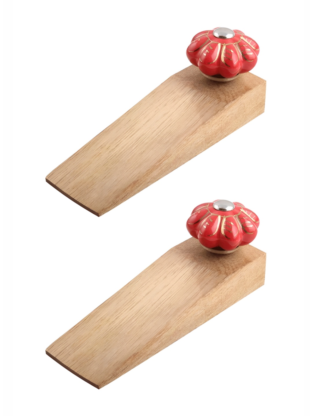 

Indianshelf Brown & Red 2 Pieces Leaf Melon Printed Wooden Door Stoppers
