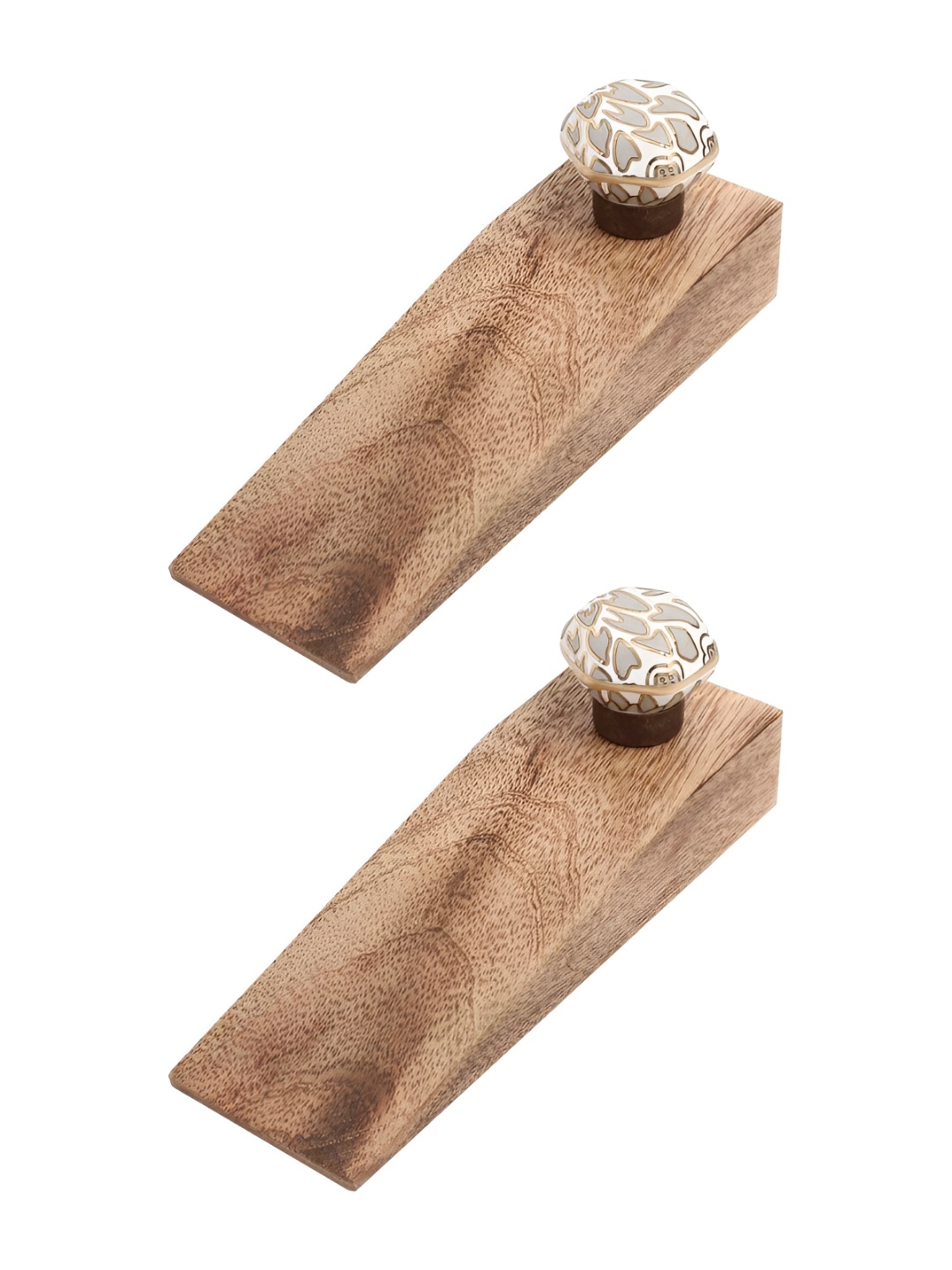 

Indianshelf Brown & White 2 Pieces Abstract Printed Wooden Door Stoppers