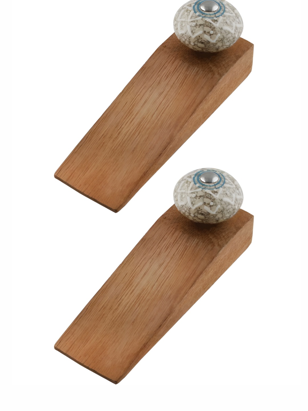 

Indianshelf Brown & White 2 Pieces Embossed Wooden Door Stoppers