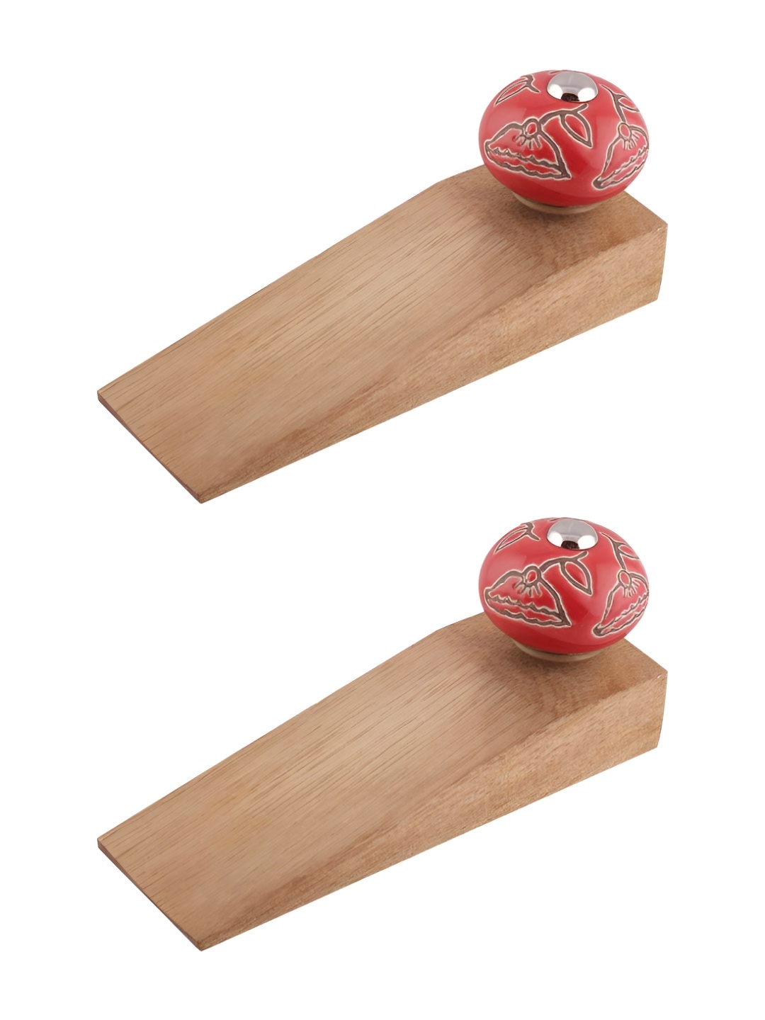 

Indianshelf Brown & Red 2 Pieces Lily Etched Wooden Door Stoppers