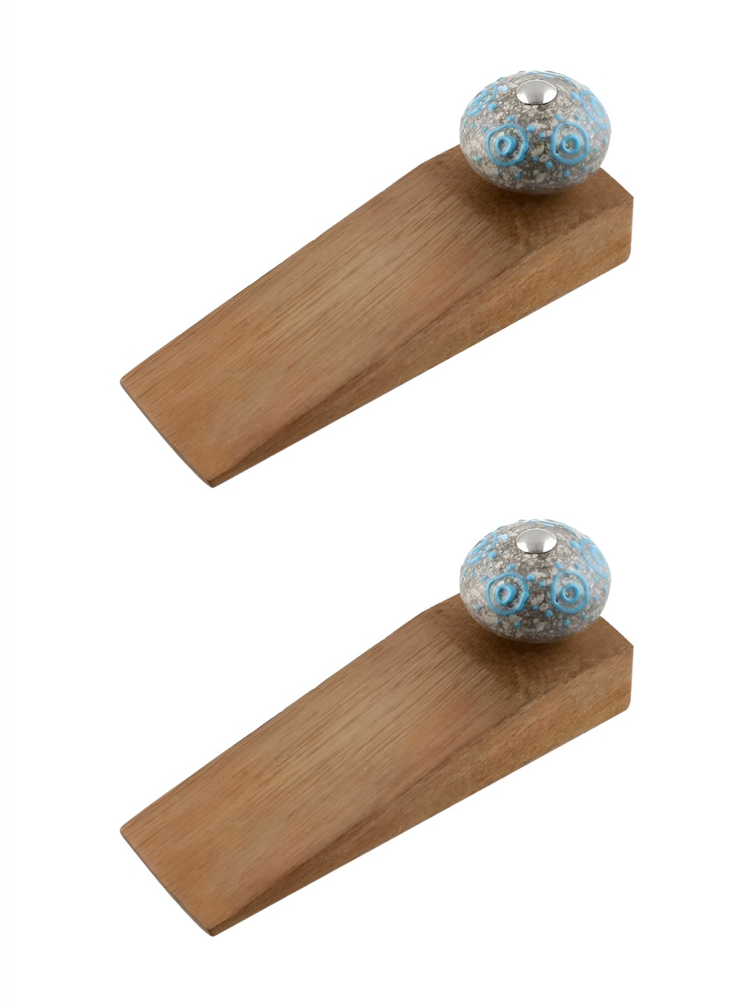 Indianshelf Brown and Blue 2 Pieces Circle Wooden Door Stoppers