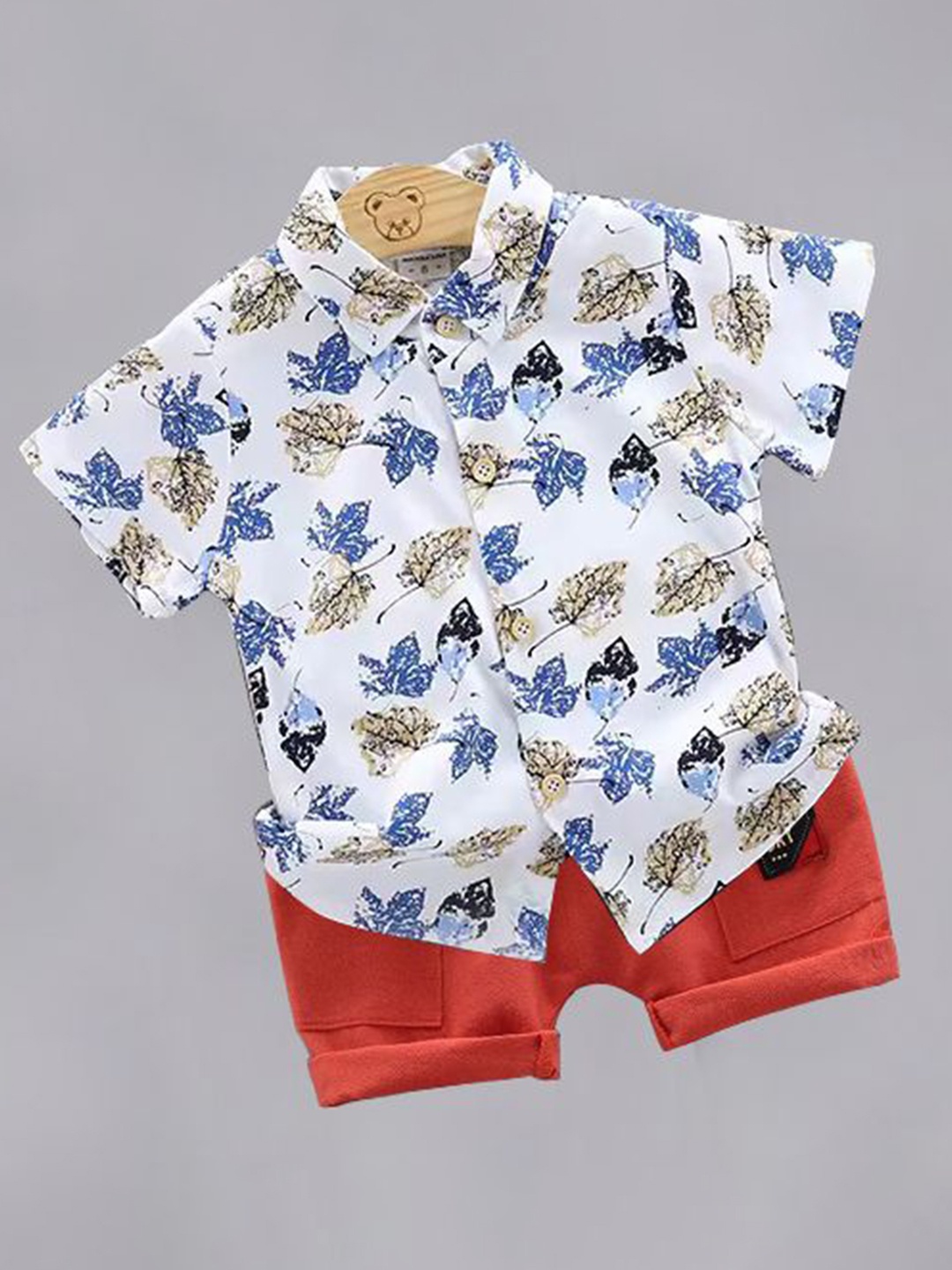 

DANGAR Kids Printed Mandarin Collar Shirt with Shorts, White