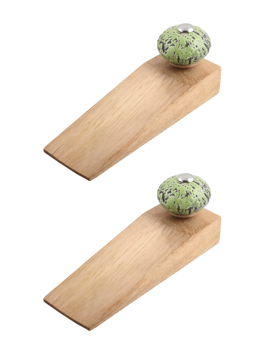 

Indianshelf Brown and Green 2 Pieces Wooden Etched Door Stopper