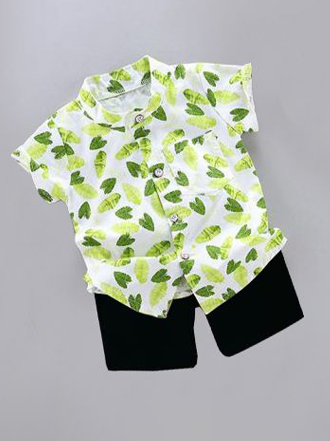 

DANGAR Unisex Kids Printed Mandarin Collar Shirt with Shorts, Green