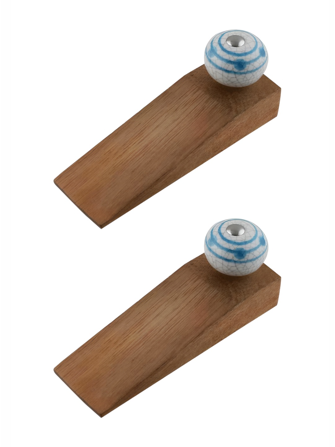 

Indianshelf Brown and Blue 2 Pieces Wooden Striped Crackle Door Stoppers