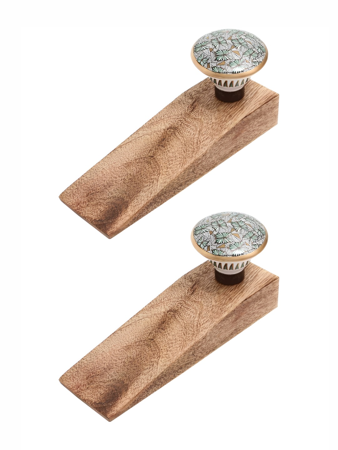 

Indianshelf Brown and White 2 Pieces Floral Printed Wooden Door Stoppers