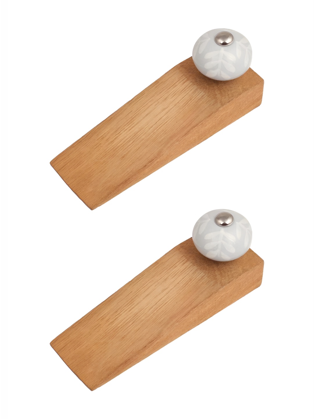 

Indianshelf Grey and White 2 Pieces Ceramic Leaf Printed Door Stoppers
