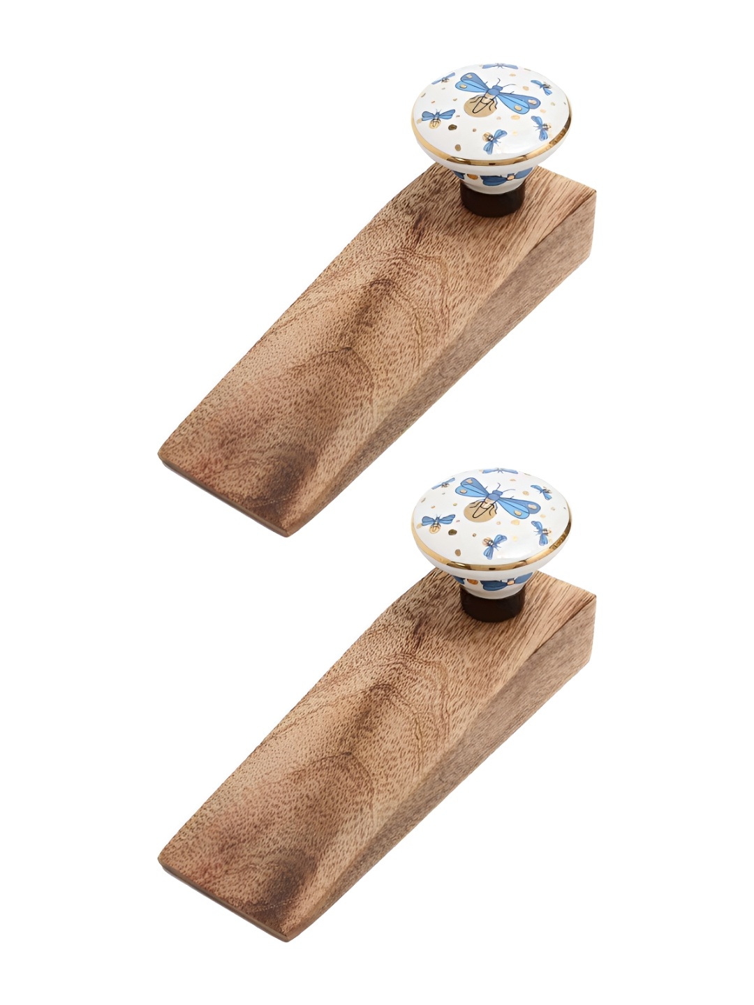 

Indianshelf Brown & White 2 Pieces Ceramic Wooden Firefly Door Stopper Floors