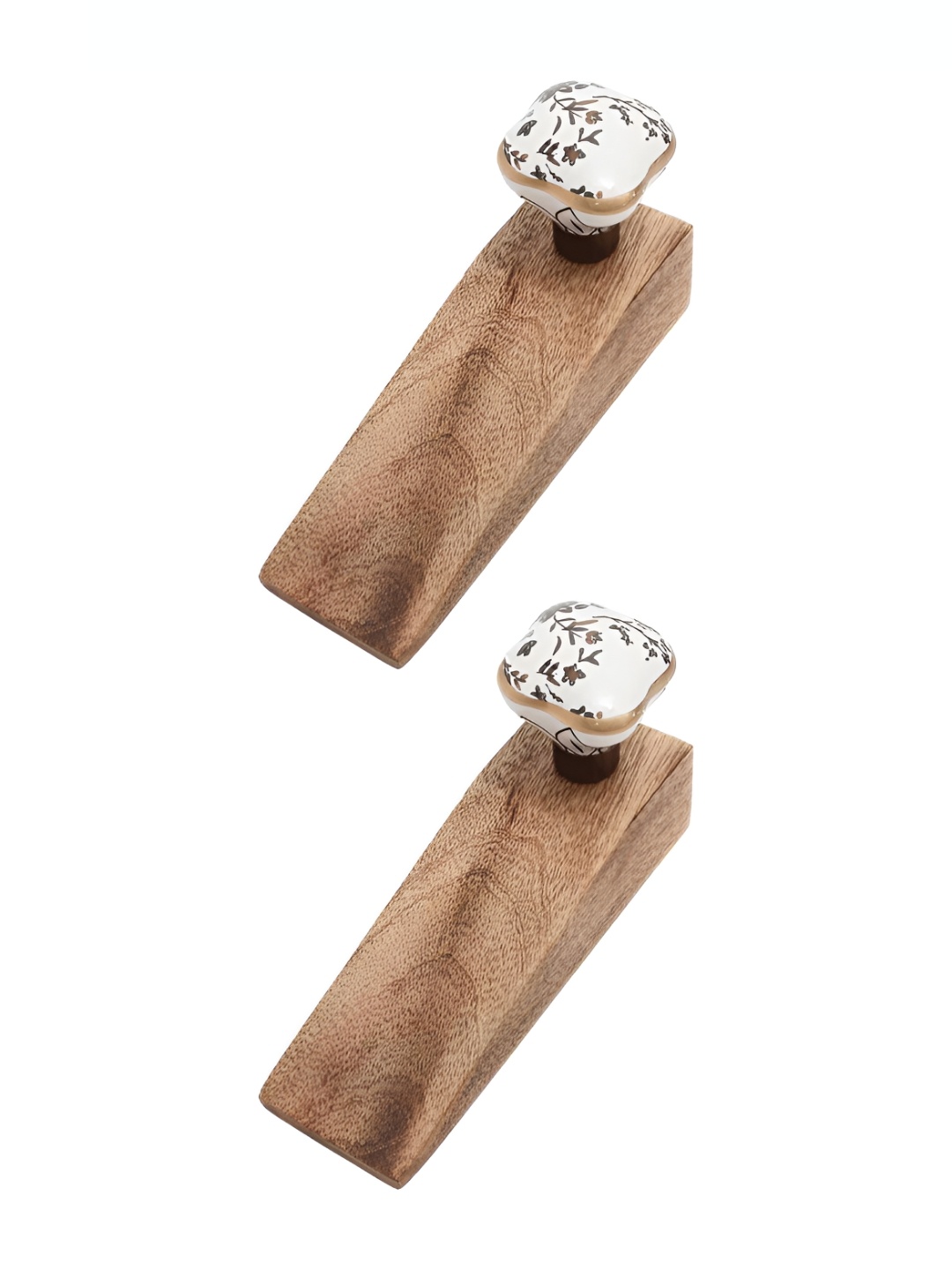 

Indianshelf Brown & White 2 Pieces Printed Ceramic & Wooden Door Stoppers