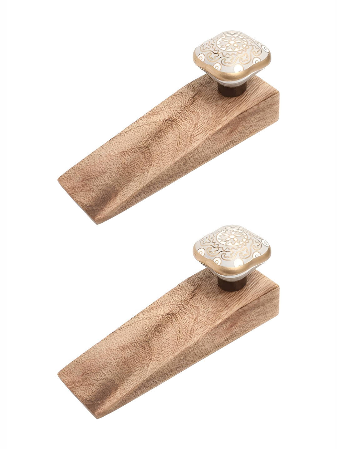 Indianshelf Brown & White 2 Pieces Ceramic & Wooden Stoppers