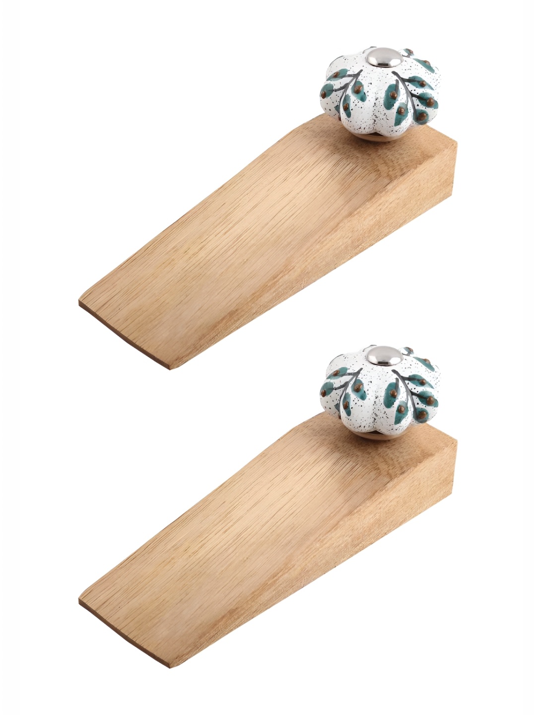 

Indianshelf 2 Piece Wood Door Stopper Floor (White), Brown