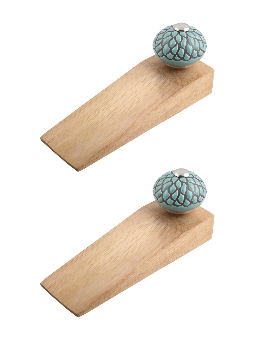 Indianshelf Brown & Green 2 Pieces Wooden Door Stoppers