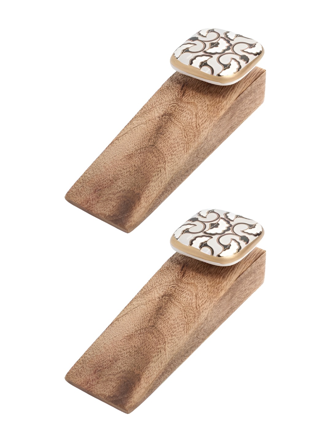 

Indianshelf Brown & White 2 Pieces Ceramic Wood Check Door Stopper Wedge