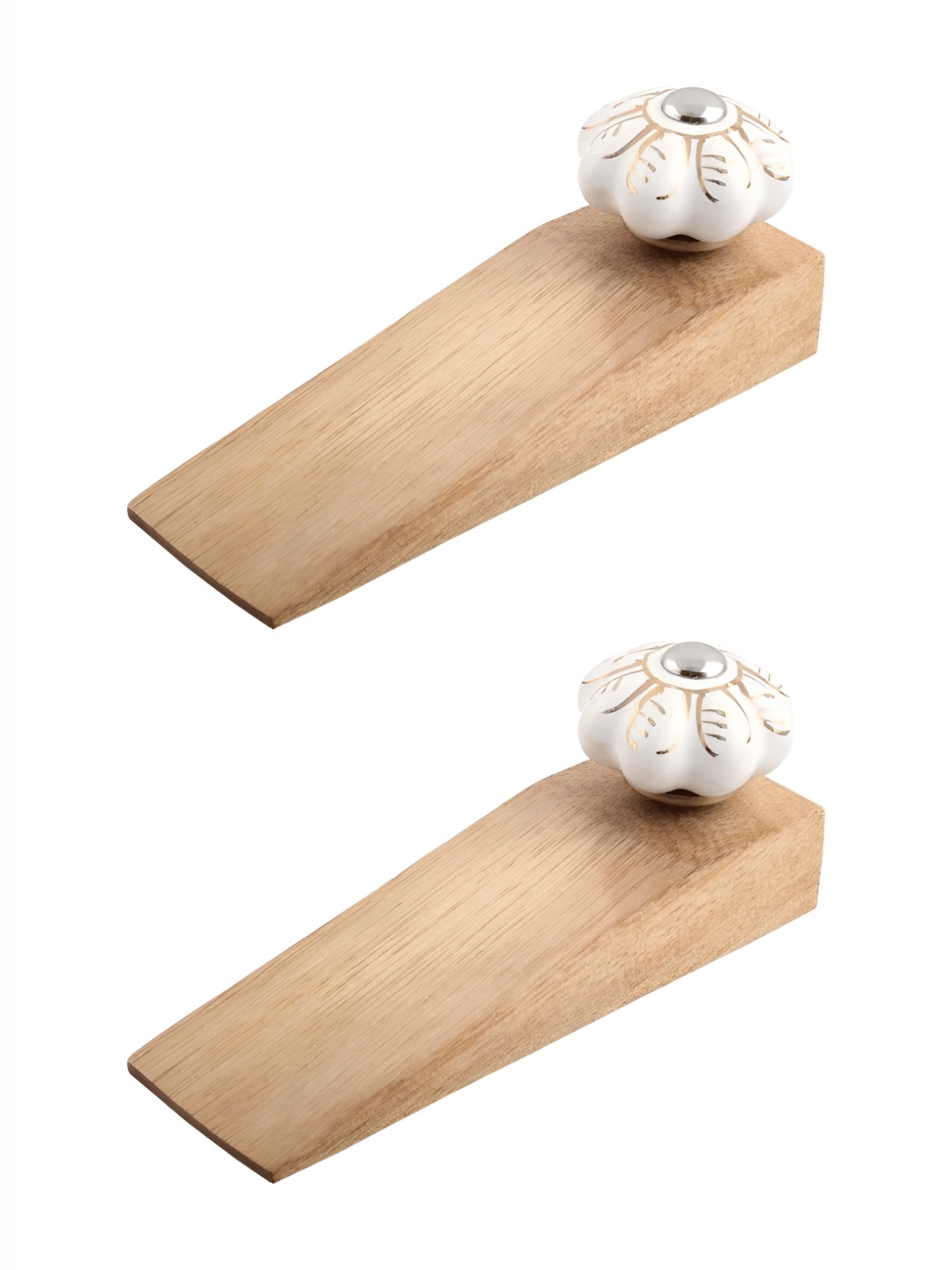 Indianshelf Brown & White 2 Pieces Wood Door Holder to Keep Door Open