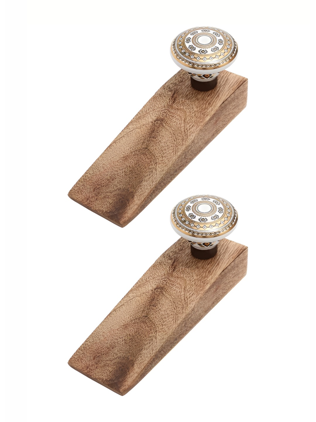 

Indianshelf Brown & White 2 Pieces Ceramic Wood Door Stopper