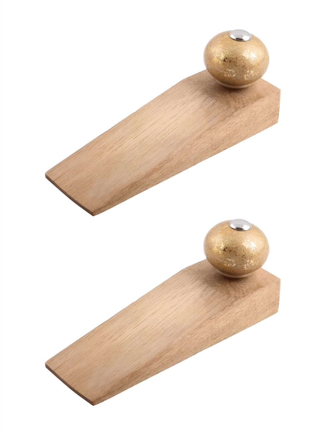 Indianshelf Brown & Gold Toned 2 Pieces Wood Door Stopper