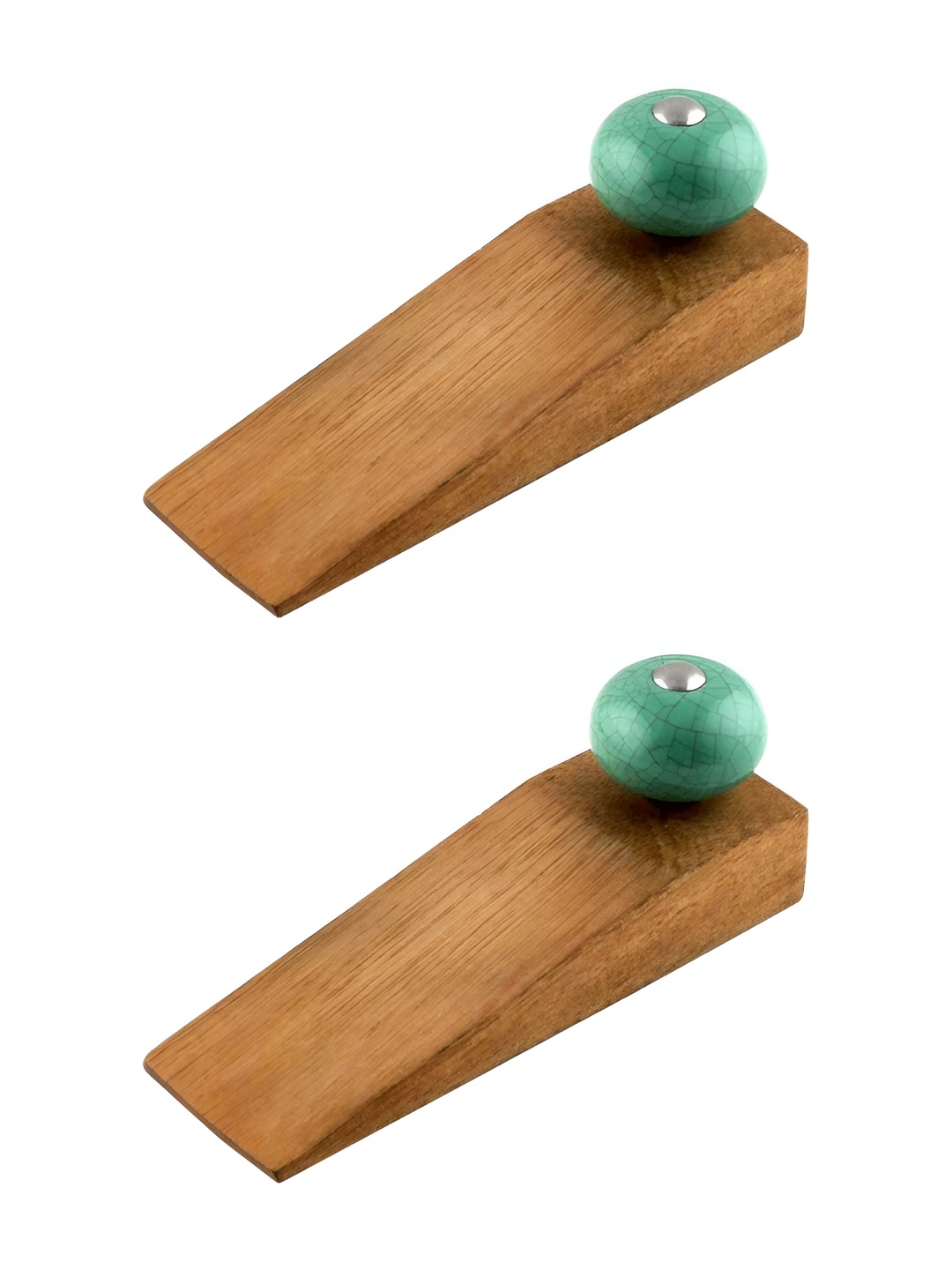 Indianshelf Brown & Green 2 Pieces Wooden Door Stopper