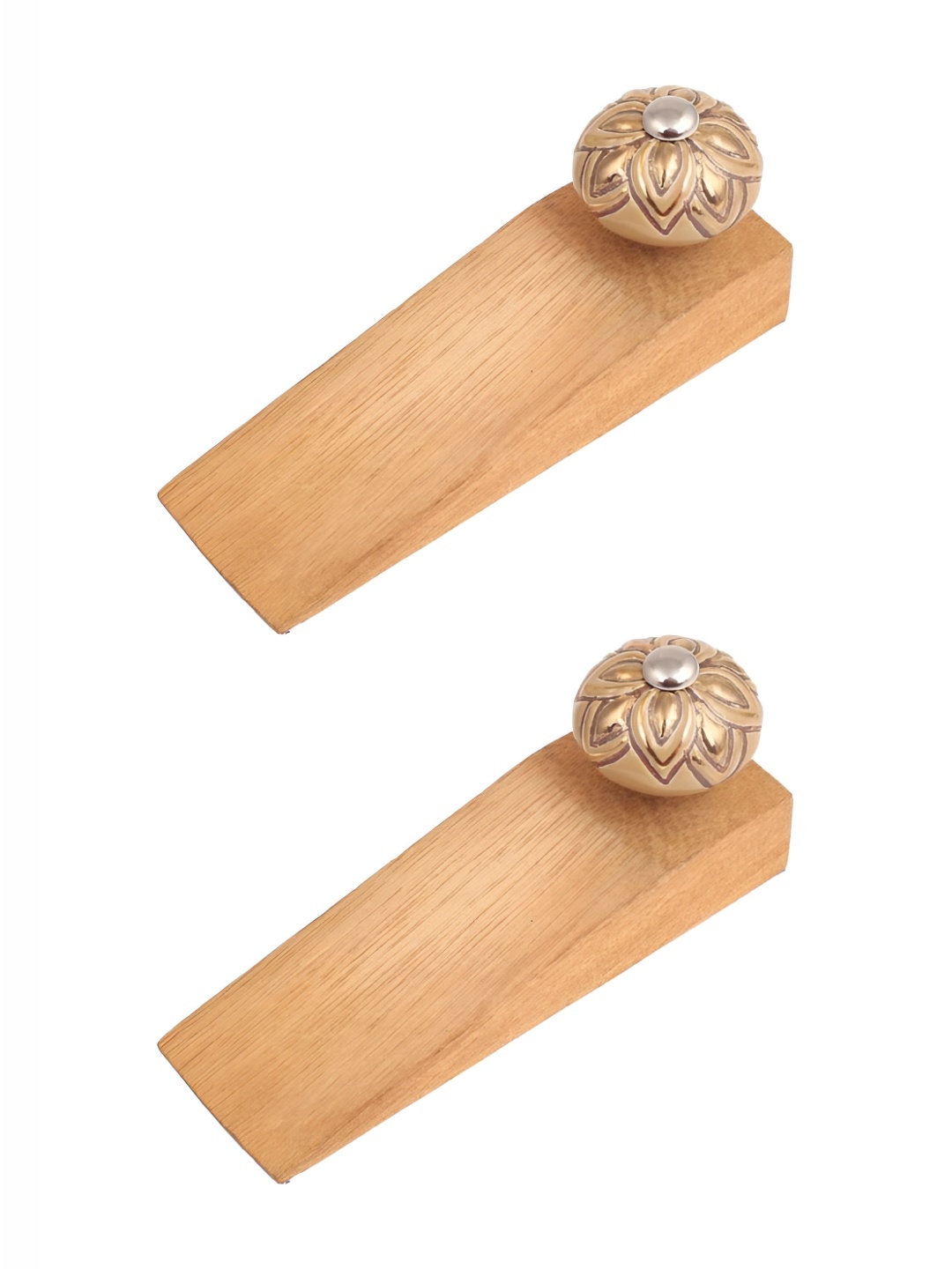

Indianshelf Brown & Gold Toned 2 Pieces Floral Textured Ceramic Wood Door Stopper