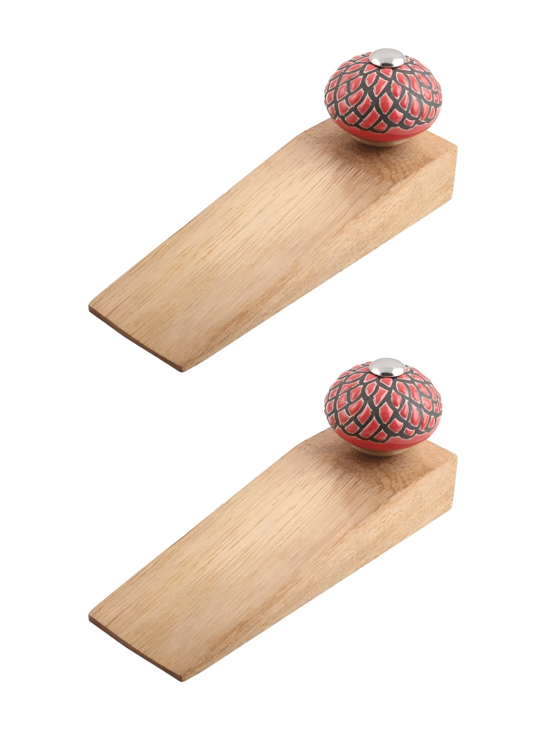 

Indianshelf Brown & Red 2 Pieces Floral Textured Ceramic Wood Door Stopper