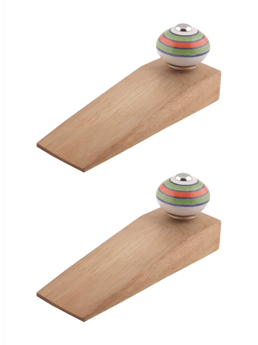 

Indianshelf Brown & White 2 Pieces Striped Ceramic Wood Door Stopper